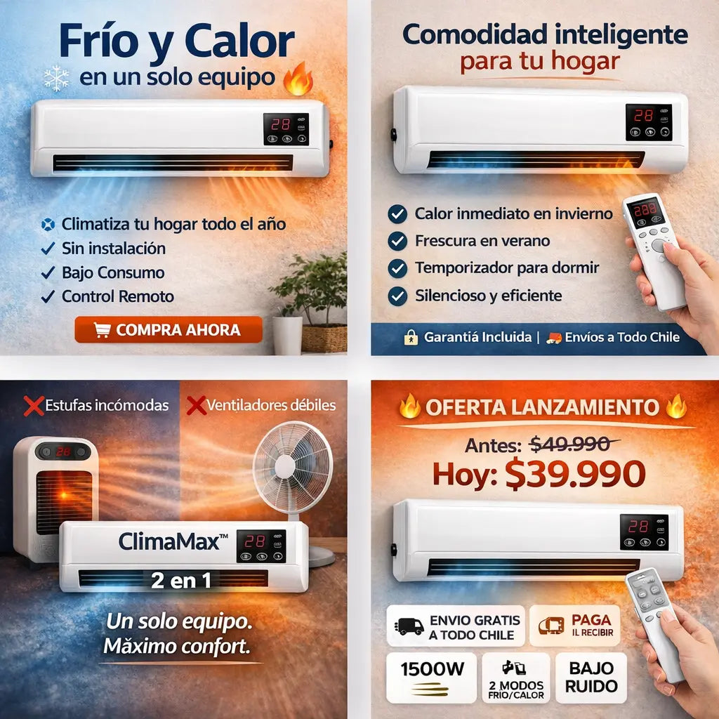 ClimaMax™ 2 en 1 – Frío ❄️ y Calor 🔥 Sin instalación | Bajo consumo | La temperatura perfecta, todo el año.
