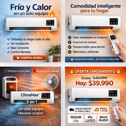 ClimaMax™ 2 en 1 – Frío ❄️ y Calor 🔥 Sin instalación | Bajo consumo | La temperatura perfecta, todo el año.