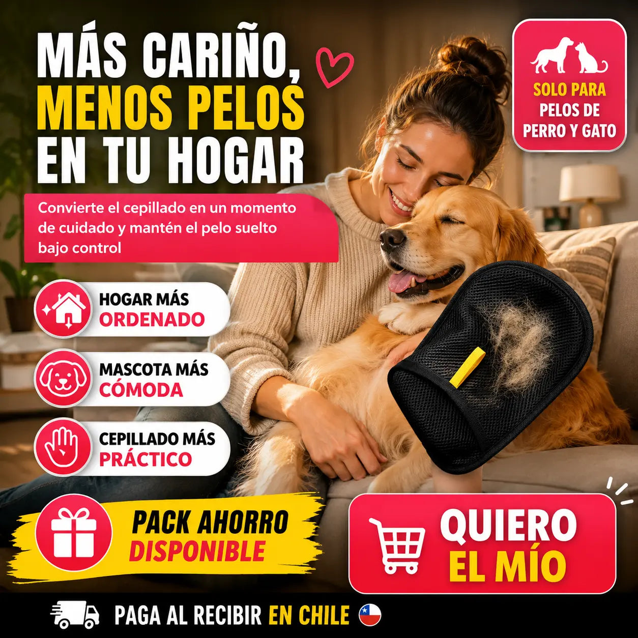 Guante Removedor de Pelo 2 en 1 - Negro TUS MASCOTAS MERECEN MOMENTOS INOLVIDABLES